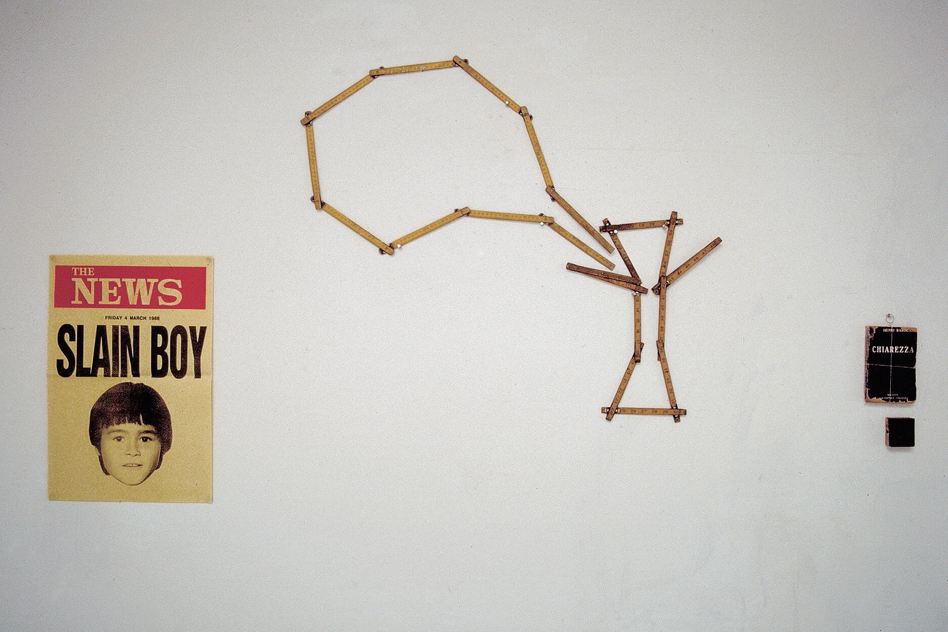 Day 1: Slain Boy (left), Day 2: Boy/Voice Balloon Picture from Rulers (centre), Day 3: Book and Printing Block (right)